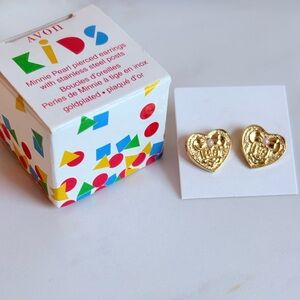 90s Disney Minnie Mouse Pearl Heart Earrings Gold Plated Original Packaging 385